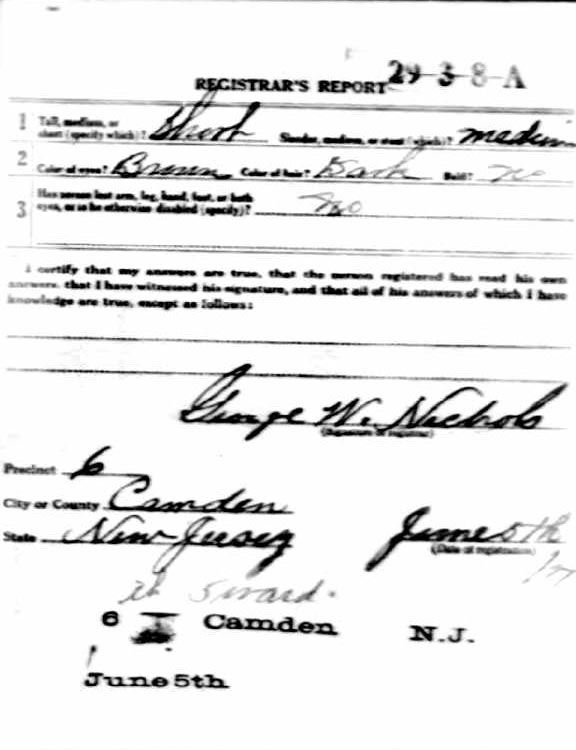 Rocco Gimello WWI Draft Card — back