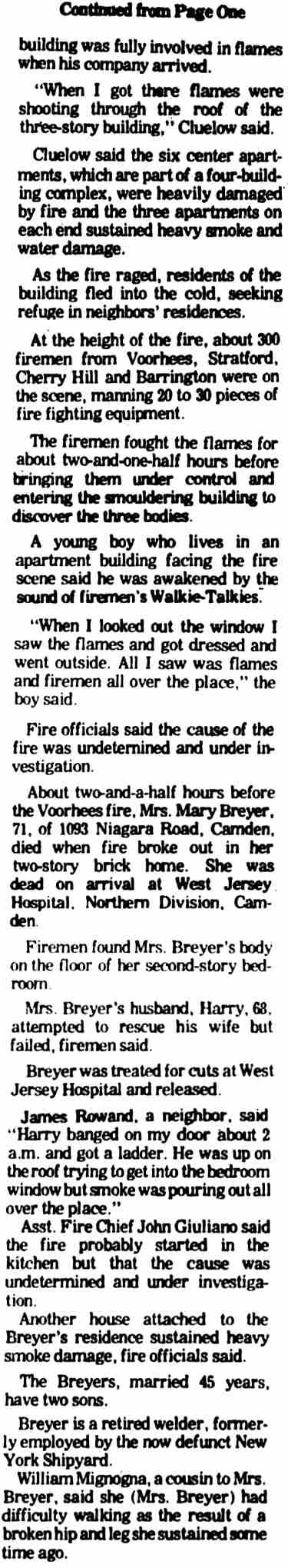 Woman killed in Camden house blaze — continued from Page One