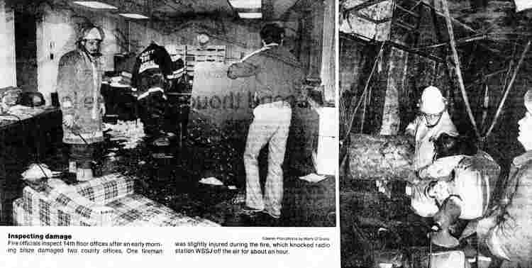 Damaged 14th floor offices at Camden City Hall, February 1982
