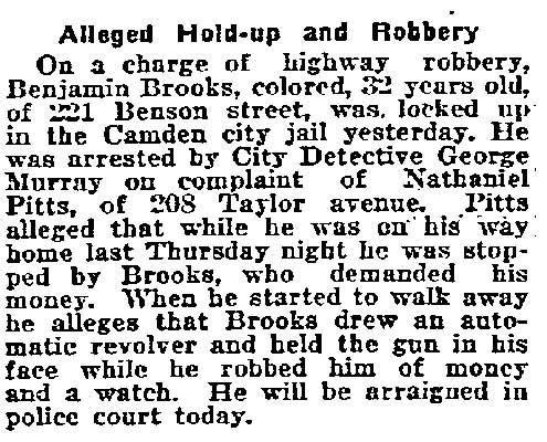 Alleged Hold-up and Robbery — Benjamin Brooks arrested by Detective Murray