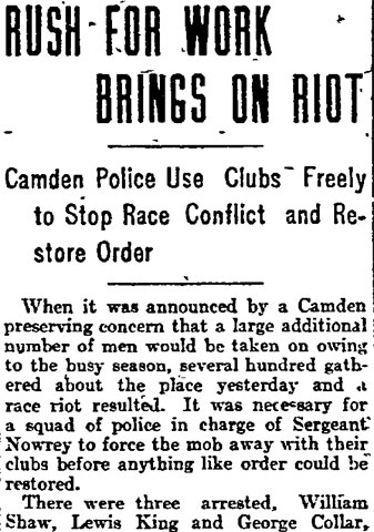 Rush for Work Brings on Riot — Philadelphia Inquirer August 11, 1908, column 1