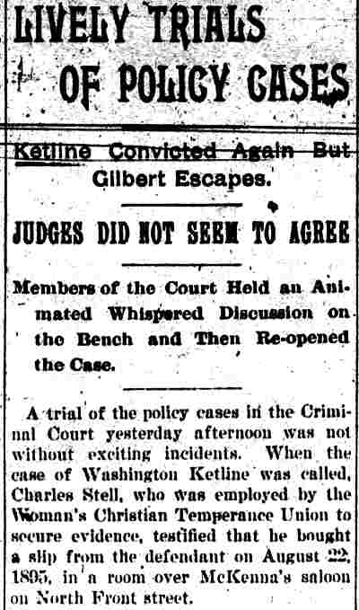 Lively Trials of Policy Cases — Camden Daily Telegram, January 24, 1896