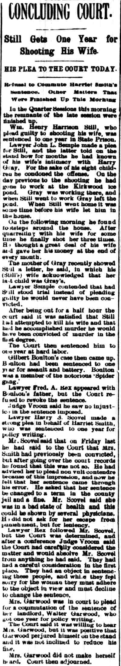 Camden Post, May 27, 1895 — Harriet Smith, Frederick Rex, Henry S. Scovel, Garret D.W. Vroom