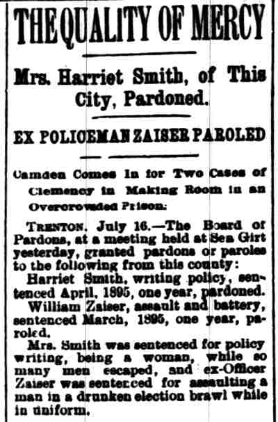 Camden Post, July 16, 1895 — Harriet Smith pardon granted; William Zaiser