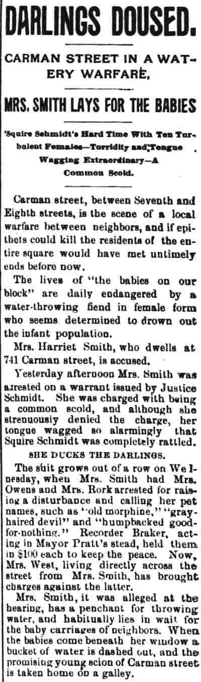 Camden Daily Telegram, August 1, 1890 — Policy arrest; Carman Street, Harriet Smith, Charles F. Schmitz, Jesse Pratt, Benjamin Braker, Mrs. William Rourke, Mrs. Franklin S. Owens, Mrs. Sallie West, Christian West