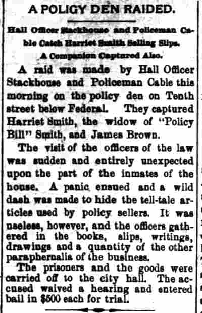 Camden Post, November 7, 1889 — A Policy Den Raided