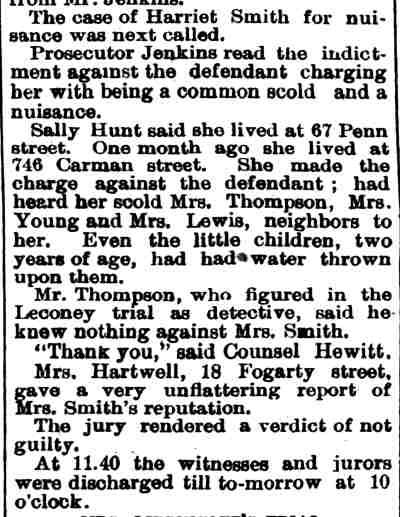Case of Harriet Smith — Camden Post, December 3, 1890, including testimony from Mrs. Hartwell of 18 Fogarty Street