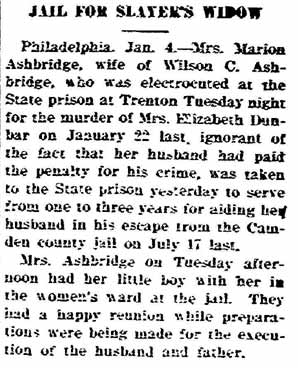Frederick MD Post, January 5, 1917 — Mrs. Ashbridge sentenced