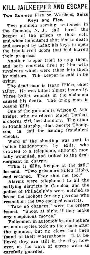 New Oxford Item, July 18, 1916 — Kill Jailkeeper and Escape