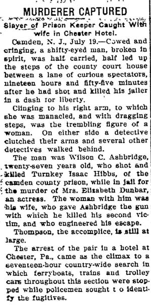 Gettysburg Times, July 19, 1916 — Murderer Captured