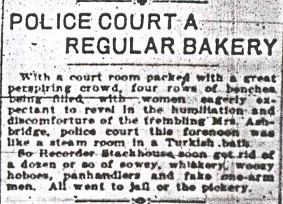 Camden Daily Courier clipping, July 19, 1916 — Mrs. Ashbridge in police court