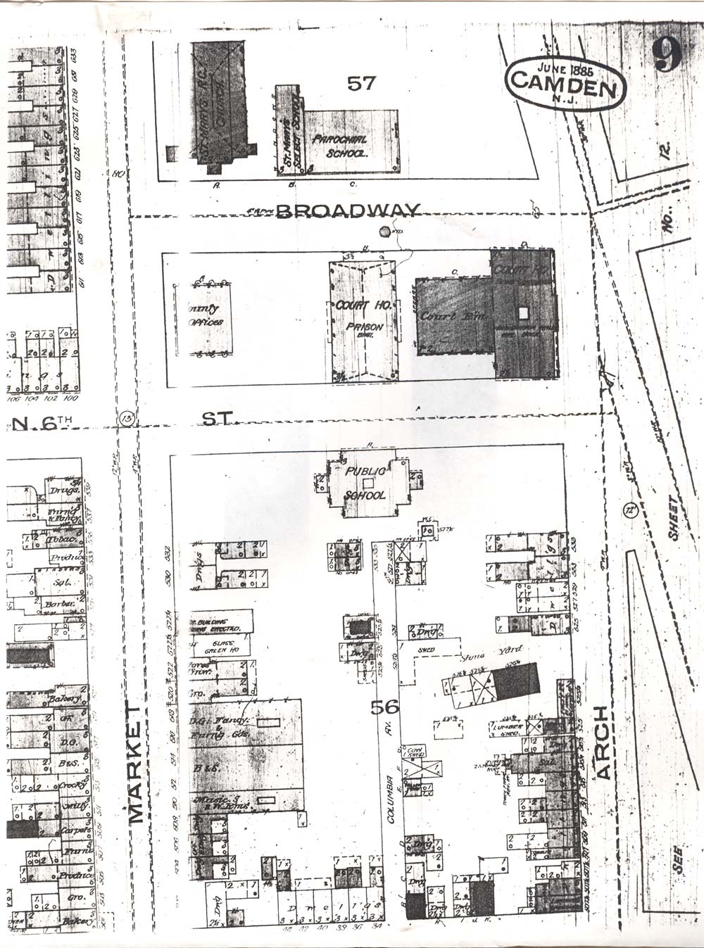 Map of Camden County Jail and county buildings, 1885