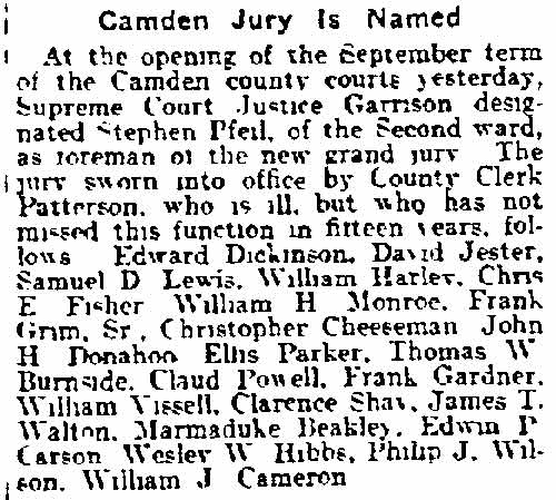 Camden Jury Is Named, Philadelphia Inquirer, September 15, 1915