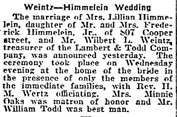 807 Cooper Street — Frederick Himmelein & Family, Philadelphia Inquirer June 22, 1919