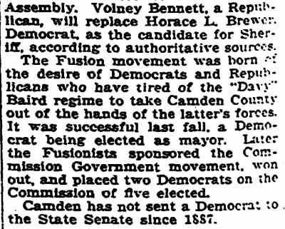 Fusion Coup In Camden Election - Trenton Evening Times, September 27, 1923