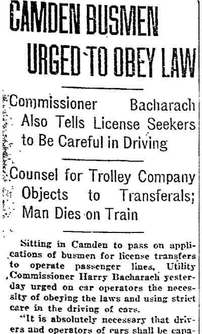 Camden Busmen Urged to Obey Law — Philadelphia Inquirer, November 1, 1921 (page 1)