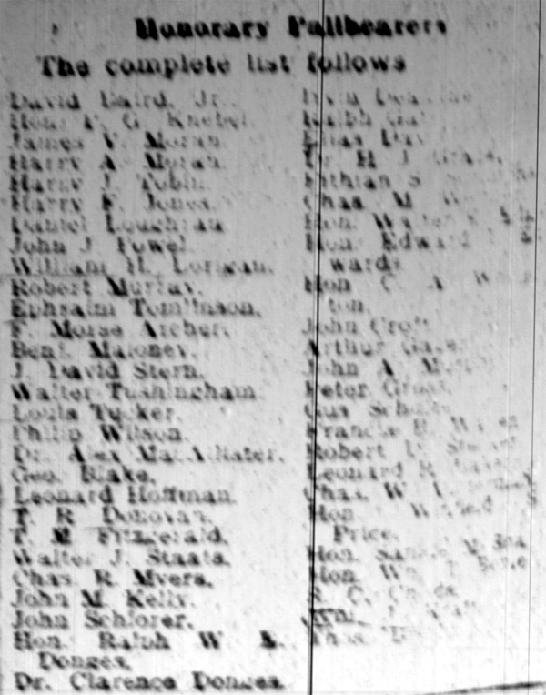Honorary Pallbearers list