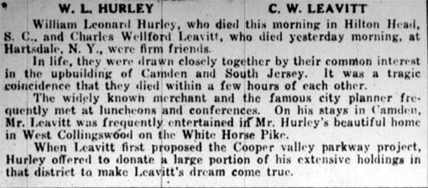 W. L. Hurley and C. W. Leavitt caption, April 23, 1928