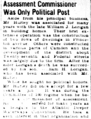 William L. Hurley obituary, Camden Courier-Post April 23, 1928 — page 20