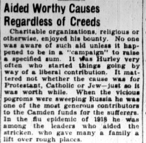 William L. Hurley obituary, Camden Courier-Post April 23, 1928 — page 25