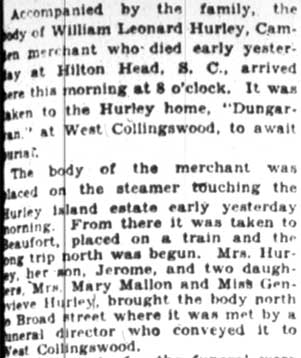 Hurley Funeral Is Thursday at Collingswood, April 24, 1928, page 1