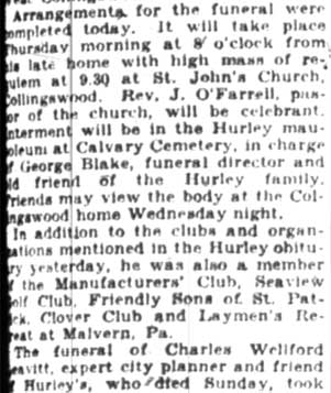 Hurley Funeral Is Thursday at Collingswood, April 24, 1928, page 2