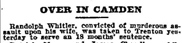 Philadelphia Inquirer clipping dated May 21, 1898, reporting Randolph Whitler sent to Trenton prison