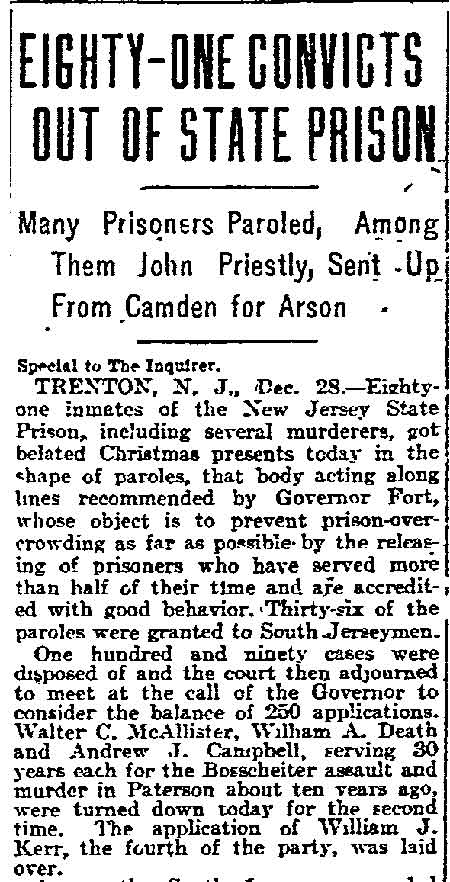 Philadelphia Inquirer, December 29, 1908 — Ida Burton paroled