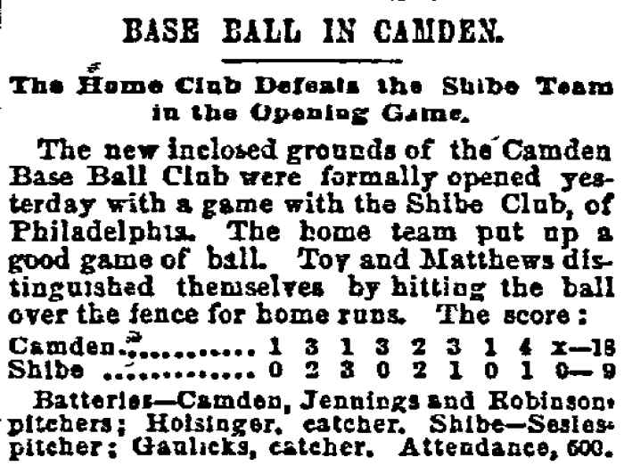 Philadelphia Inquirer, April 19, 1891 — Base Ball in Camden