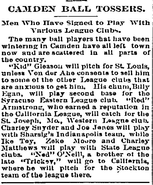 Philadelphia Inquirer, April 17, 1894 — Kid Gleason, Chris Von der Ahe, Billy Eagan, Ike Toy