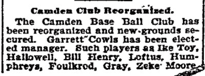 Philadelphia Inquirer, June 26, 1895 — Camden Club Reorganised