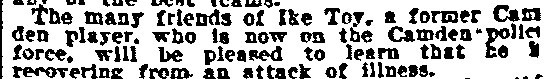 Bridgeton Evening News, July 30, 1905 — Ike Toy Recovering