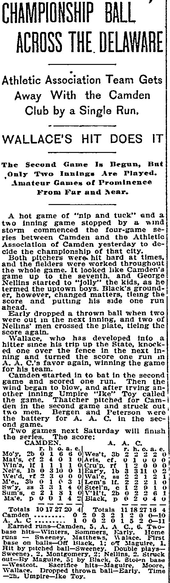 Philadelphia Inquirer, September 20, 1896 — Championship Ball Across the Delaware