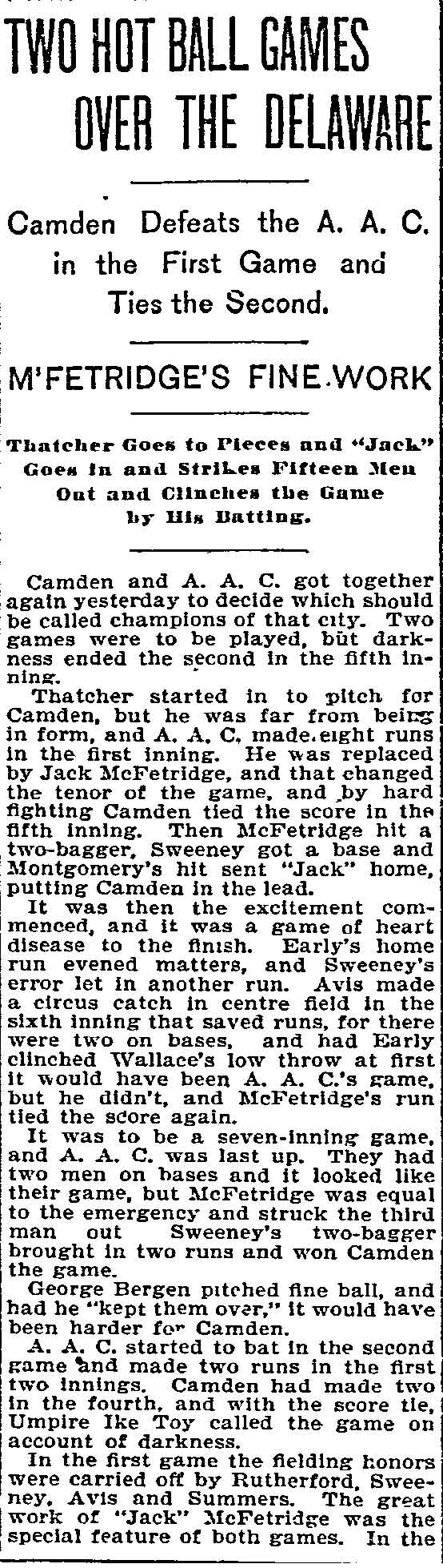 Philadelphia Inquirer, September 27, 1896 — Two Hot Ball Games Over the Delaware