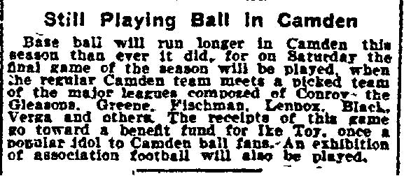 Philadelphia Inquirer, October 24, 1906 — Still Playing Ball in Camden