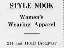 Style Nook Women's Wearing Apparel advertisement listing 211 and 1101B Broadway