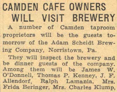 Camden Cafe Owners Will Visit Brewery, Camden Courier-Post, May 1, 1934, page 1
