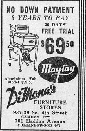 DiMona's furniture advertisement — Camden Courier-Post, February 1, 1936
