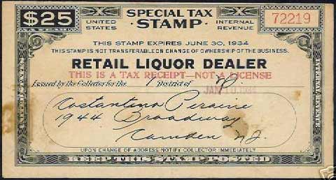 Tax stamp for Piraine bar, 1944 Broadway, June 1933