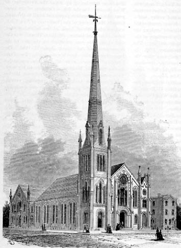 First Presbyterian Church, illustration published 1886, built by Mahlon E. Harden
