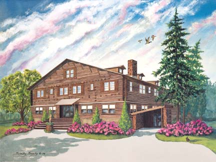 Settler's Log Cabin Lodge — painting by Sandy Sandy