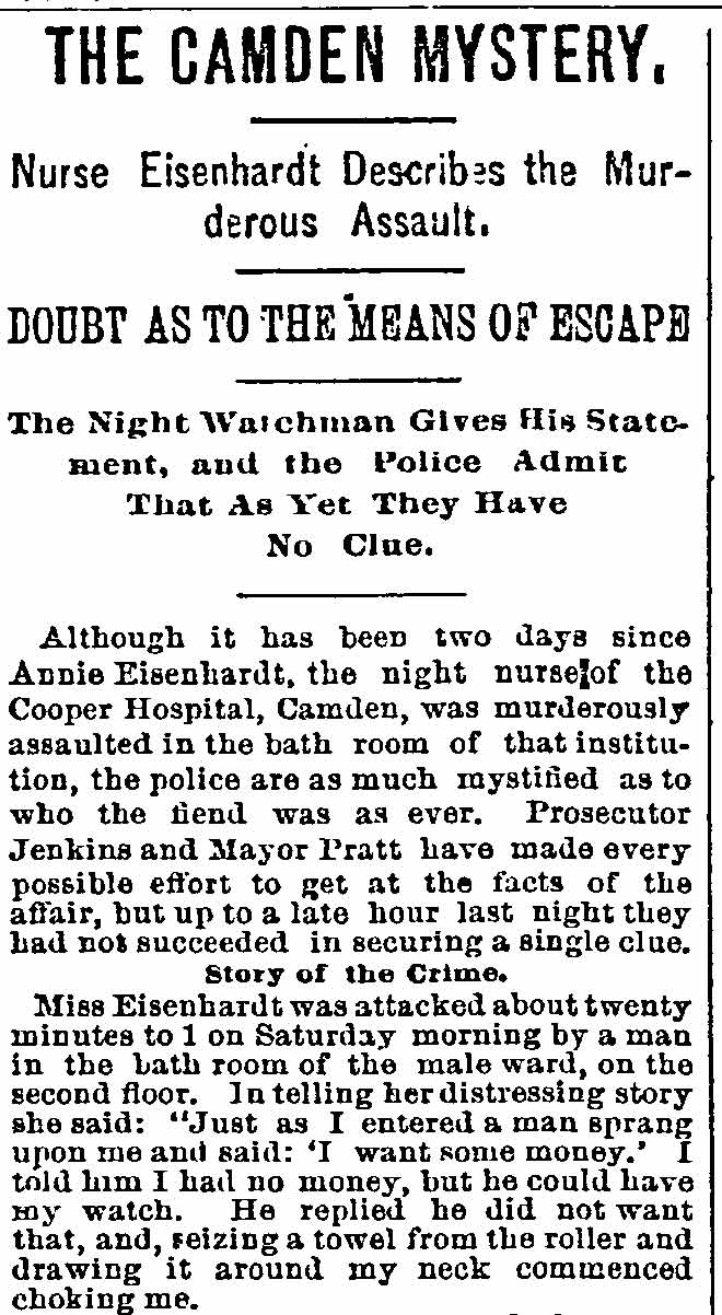 The Camden Mystery - Philadelphia Inquirer, January 28, 1889