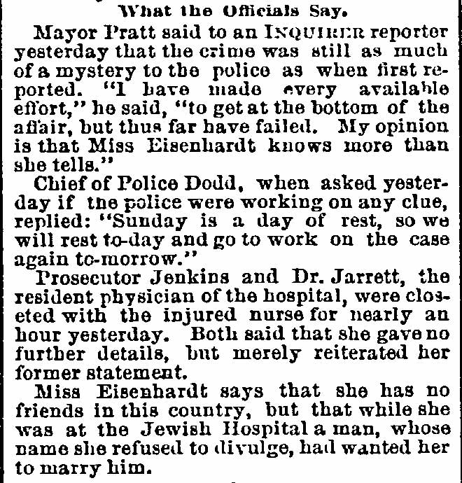 The Camden Mystery - Philadelphia Inquirer, January 28, 1889