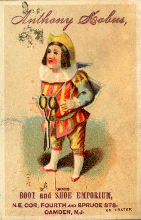 Trade card for Anthony Kobus Grand Boot and Shoe Emporium