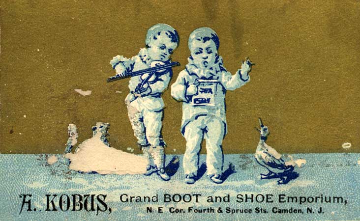 Trade card for Anthony Kobus Grand Boot and Shoe Emporium