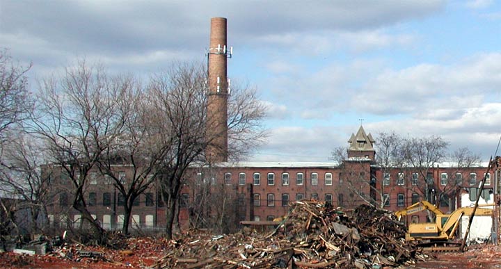 Looking North at the Howland Croft and Sons Company Mill from Chelton Avenue and Arlington Street, February 7, 2004