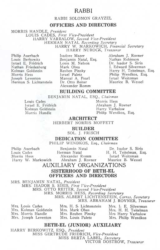 Congregation Beth El members, 1921