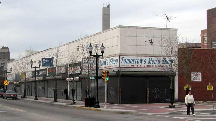 The Holl Block on Broadway April 2003, looking north from Stevens Street