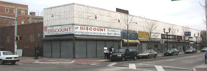 The Holl Block on Broadway April 2003, looking south from Mickle Boulevard