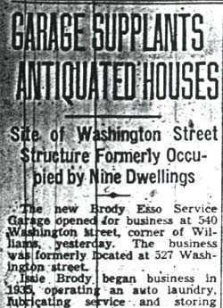 Camden Courier-Post, January 2, 1940 — Garage Supplants Antiquated Houses, page 1